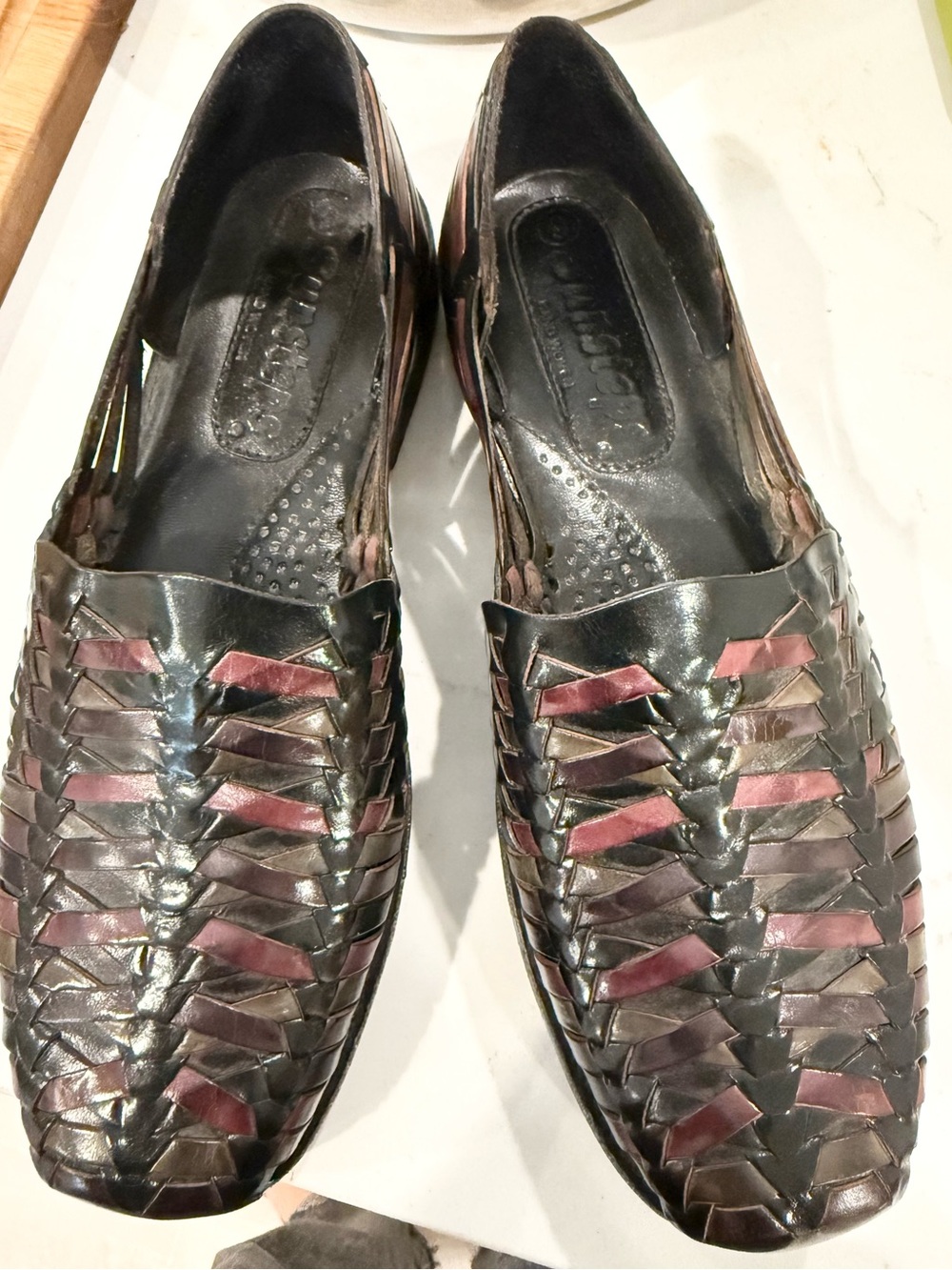 Sunsteps Broadbay Hand Woven Leather Huarache Loafer Sandal Black Burgundy 9